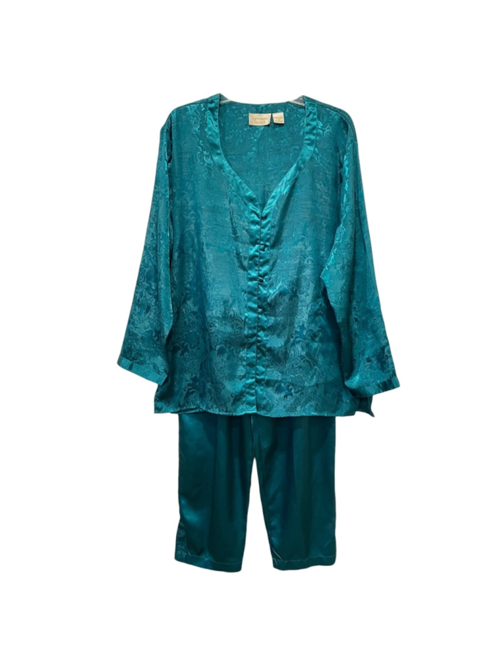 Vintage Victorias Secret Gold Label Womens Size Medium Satin Pajama Set Green